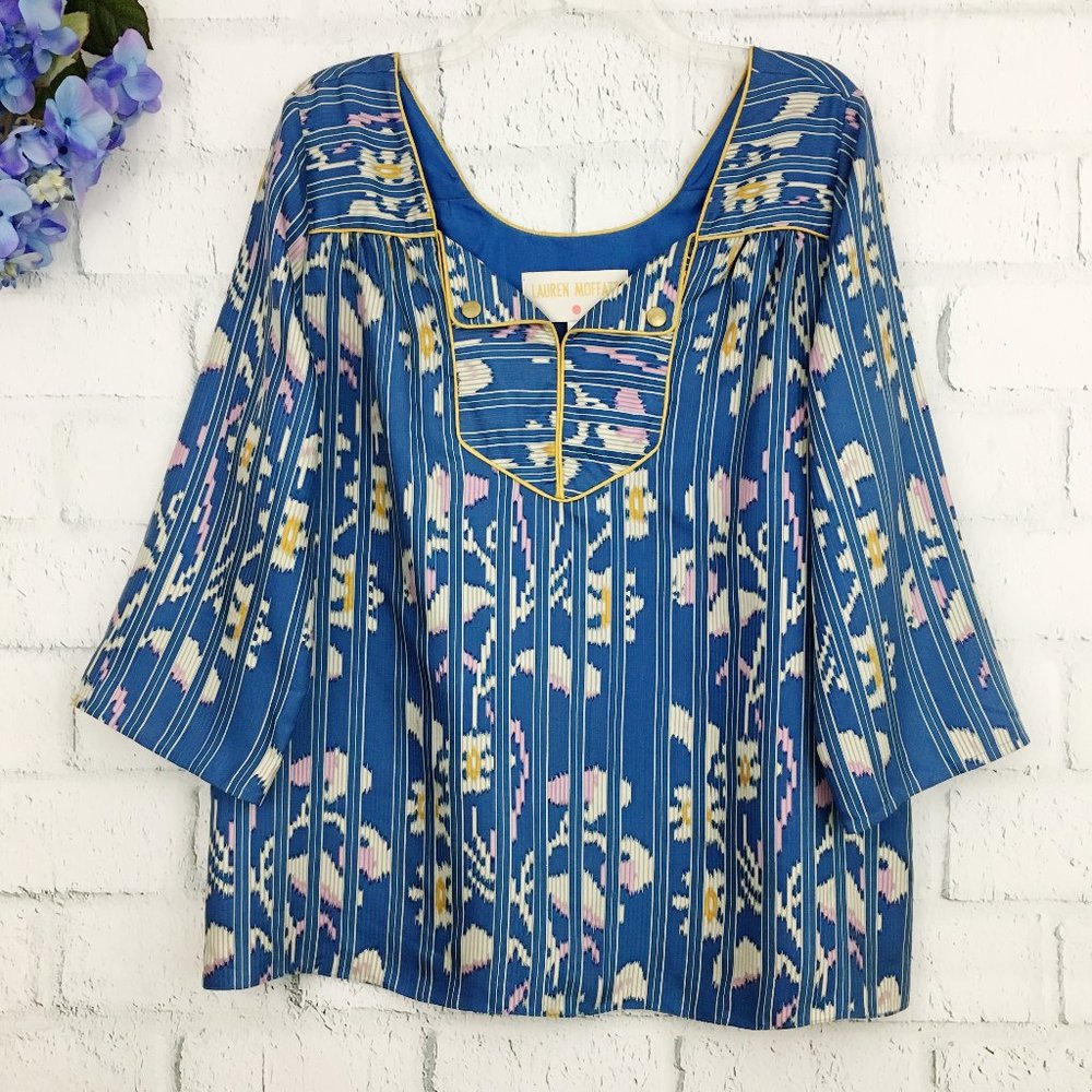 Lauren Moffatt Blue Silk Blouse 3/4 Sleeve